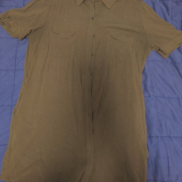 Olive Green Shirt Dress - Picture 1 of 2